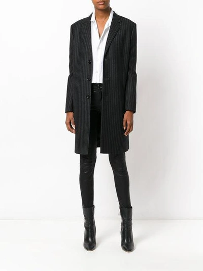 Shop Saint Laurent Pinstripe Mid-length Coat - Black