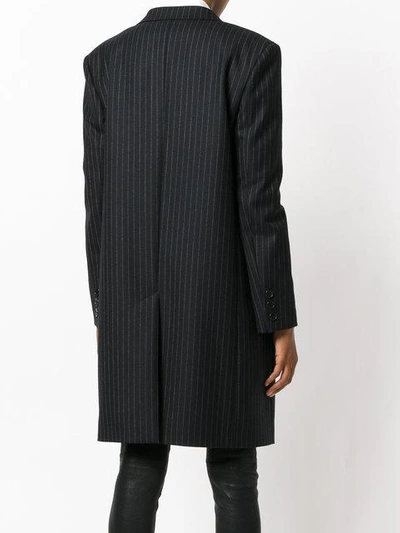 Shop Saint Laurent Pinstripe Mid-length Coat - Black