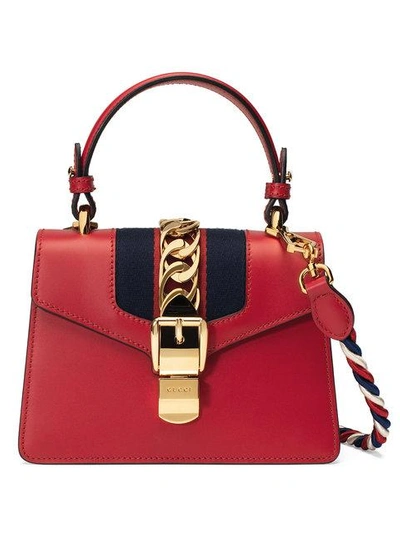 Gucci Sylvie Mini Chain-embellished Leather And Canvas Shoulder Bag In ...