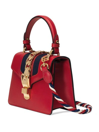 Gucci Sylvie Mini Chain-embellished Leather And Canvas Shoulder Bag In ...