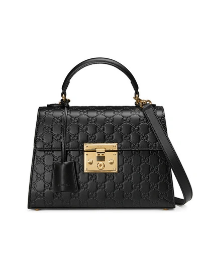 Gucci Small Padlock Top Handle Signature Leather Bag In Black