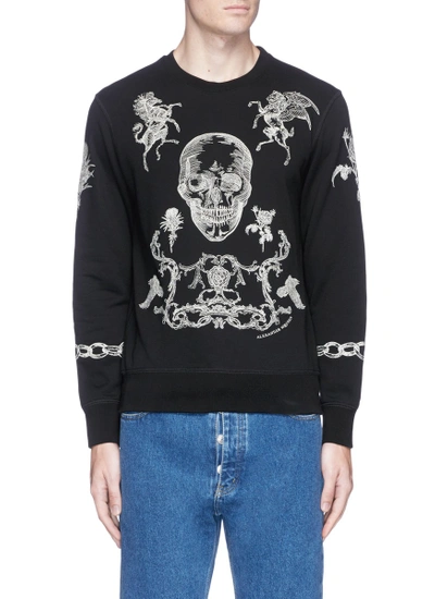 Alexander Mcqueen Heraldic Skull Embroidered Sweatshirt In Nero