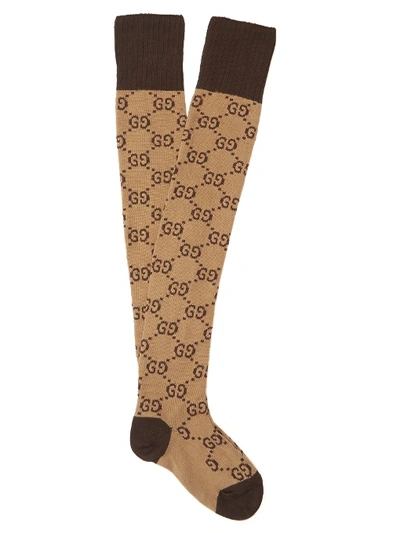 Gucci Gg Cotton-blend Over-the-knee Socks In Brown