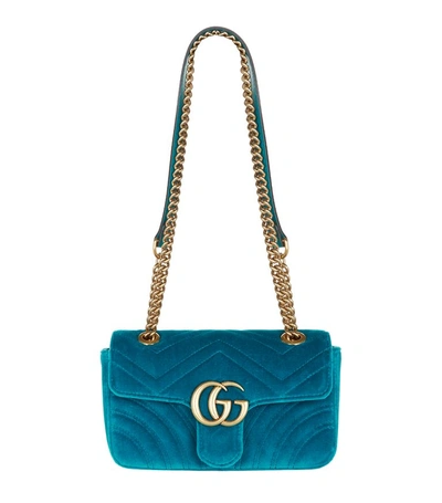 Gucci Gg Marmont Mini Chevron-velvet Cross-body Bag In Blue