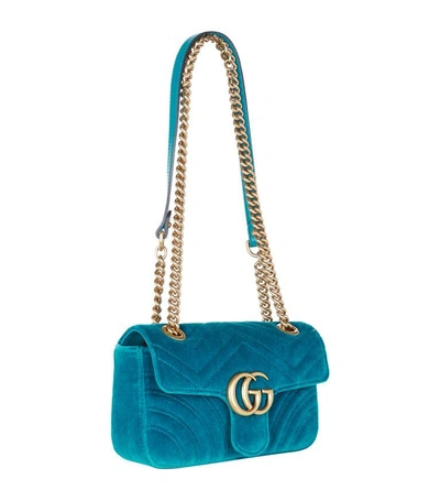 Shop Gucci Mini Marmont Velvet Shoulder Bag In Blue