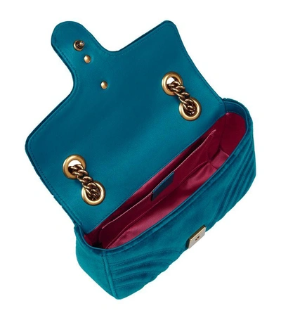 Shop Gucci Mini Marmont Velvet Shoulder Bag In Blue