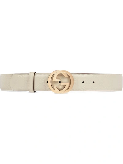 Shop Gucci Signature Leather Belt In White