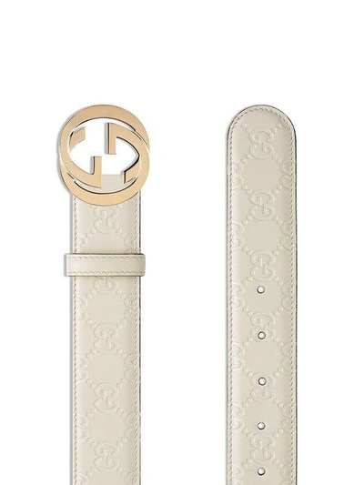 Shop Gucci Signature Leather Belt In White