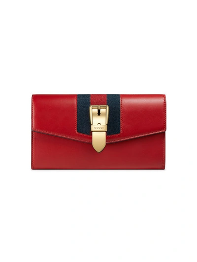 Gucci Sylvie Leather Continental Wallet In Hibiscus Red Leather