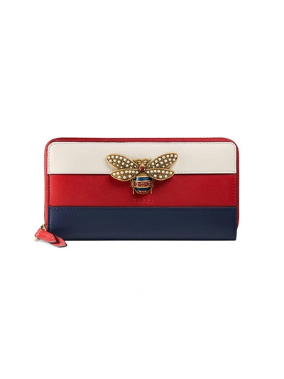 Gucci Queen Margaret Bee-embellished Leather Wallet In Blue/red Leather