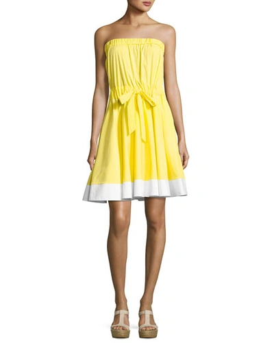 Milly Ariel Strapless Stretch-poplin Dress, Yellow/white