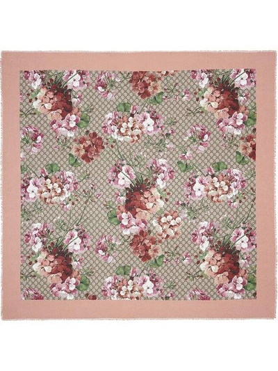Shop Gucci Modal Silk Blooms Print Shawl In Pink
