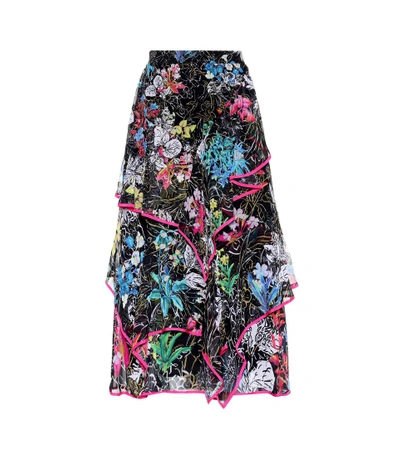 Peter Pilotto Floral Print Ruffle Midi Skirt In Llack