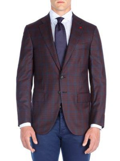 Shop Isaia Gingham Wool Sportcoat In Navy