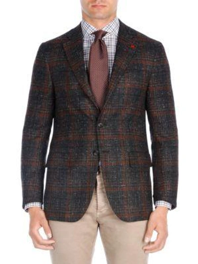 Shop Isaia Plaid Wool Sportcoat In Black