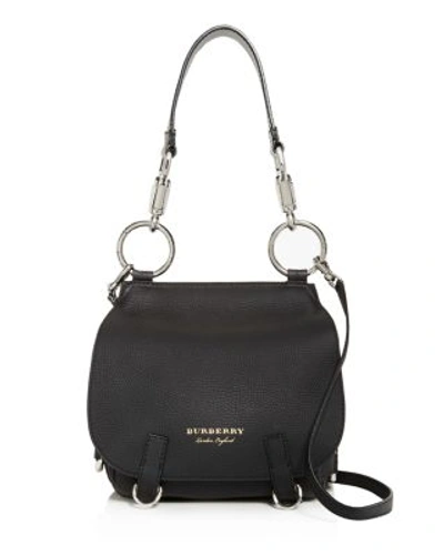 Shop Burberry Bridle Leather Hobo In Black/silver