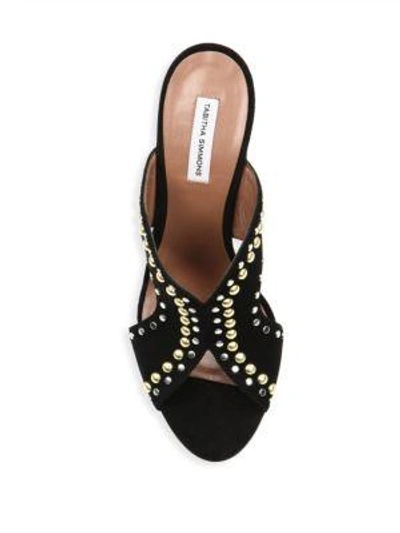 Shop Tabitha Simmons Celia Studded Suede Block Heel Mules In Black