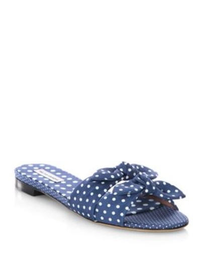 Shop Tabitha Simmons Cleo Polka Dot Bow Cotton Slides In Navy