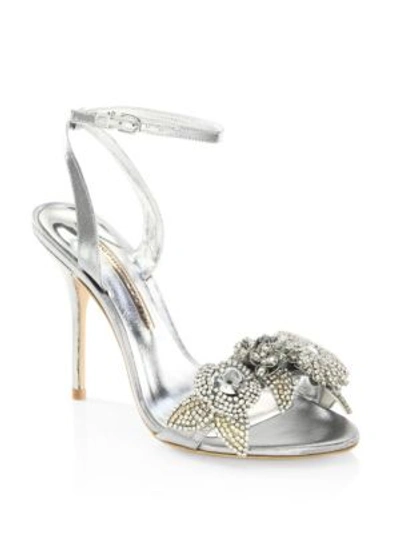 Shop Sophia Webster Lilico Crystal-embellished Metallic Ankle-strap Sandals In Silver