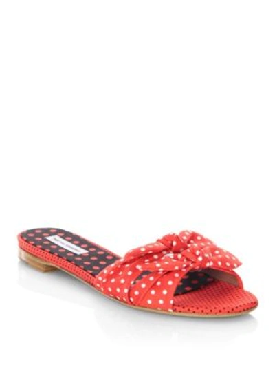 Shop Tabitha Simmons Cleo Polka Dot Bow Cotton Slides In Red