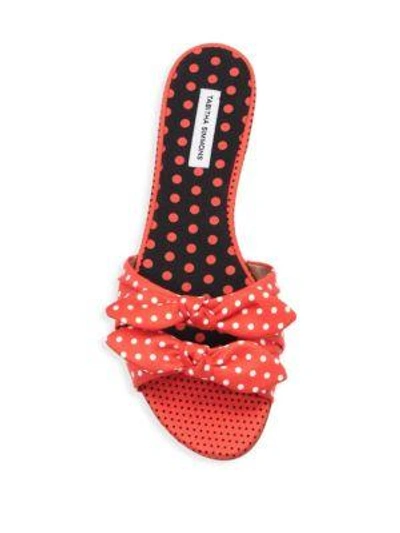 Shop Tabitha Simmons Cleo Polka Dot Bow Cotton Slides In Red