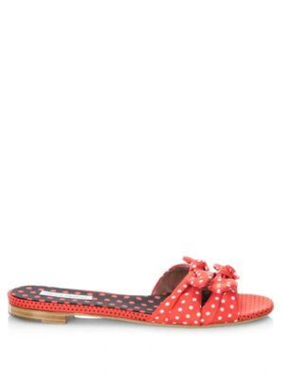 Shop Tabitha Simmons Cleo Polka Dot Bow Cotton Slides In Red