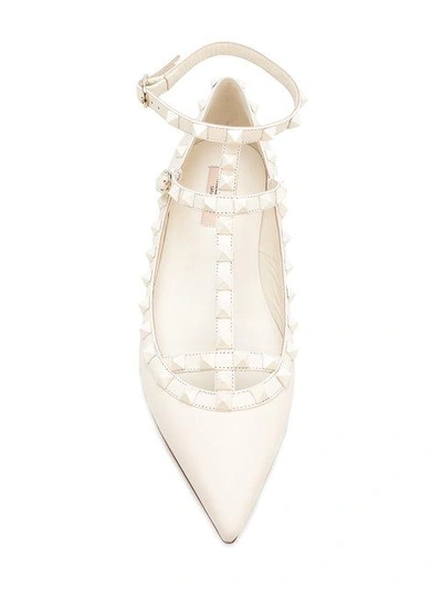 Shop Valentino Rockstud Ballerina Flats In White