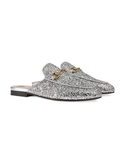 Shop Gucci Slipper Princetown Glitter In Grey