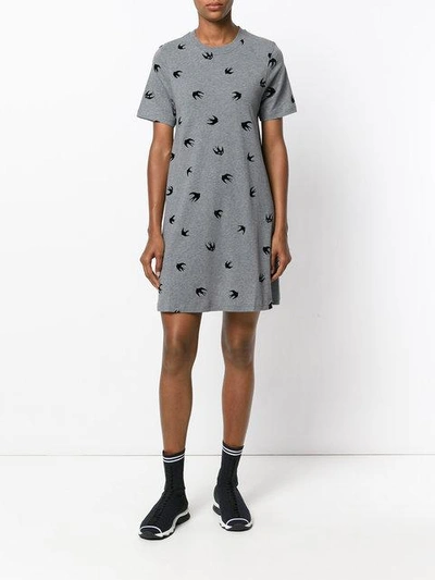 Shop Mcq By Alexander Mcqueen Mcq Alexander Mcqueen Flocked Swallow Dress - Grey