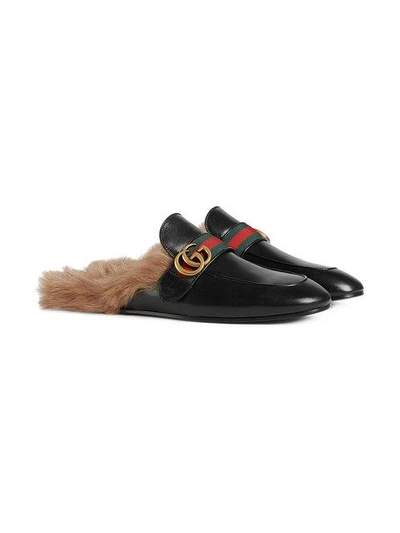 Shop Gucci Princetown Leather Slipper With Double G In Black