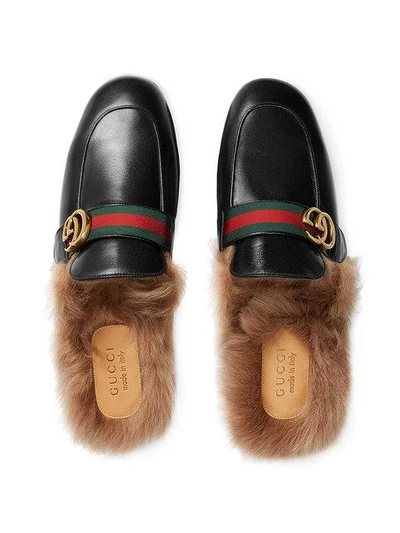 Shop Gucci Princetown Leather Slipper With Double G In Black