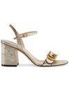 Gucci Marmont Logo-embellished Metallic Cracked-leather Sandals In Metallic