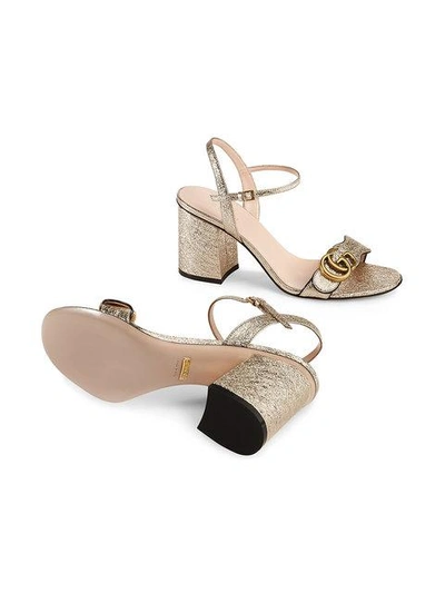 Shop Gucci Metallic Laminate Leather Mid-heel Sandal