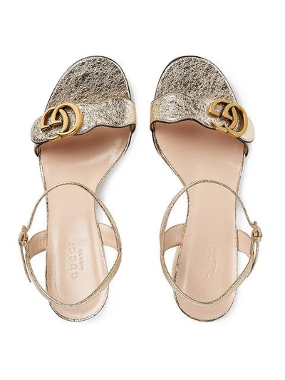 Shop Gucci Metallic Laminate Leather Mid-heel Sandal