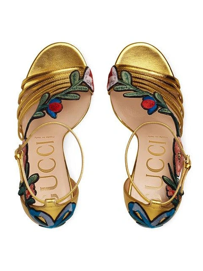Shop Gucci Gold Ophelia 110 Leather Sandals In Yellow