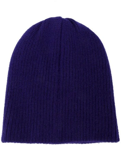 Shop The Elder Statesman Deep Blue Watchman Ribbed Beanie