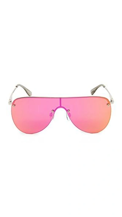 Shop Le Specs The King Sunglasses In Silver/magenta