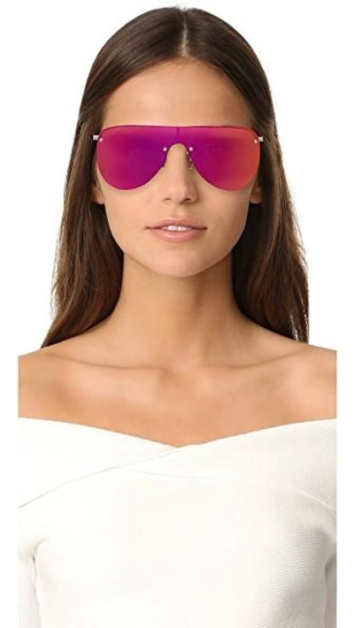 Shop Le Specs The King Sunglasses In Silver/magenta