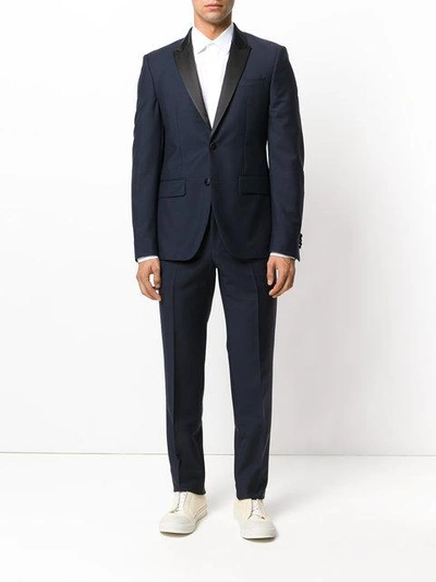 Shop Givenchy Contrast Lapel Two Piece Suit In Blue