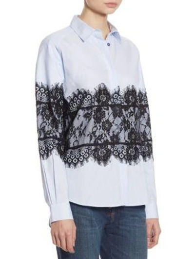 Shop Each X Other Lace Cotton Oxford Shirt In Sky Blue