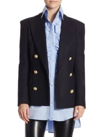 Shop Faith Connexion Double-breasted Wool Blazer In Navy