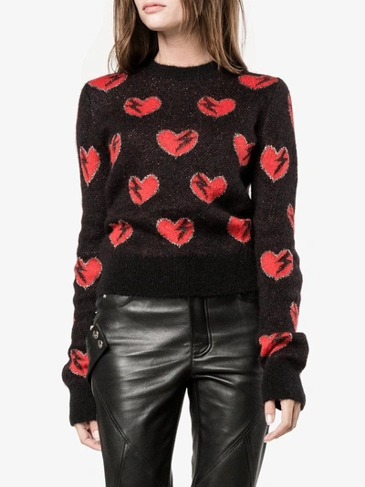 Shop Saint Laurent Heart And Lightning Sweater In Black