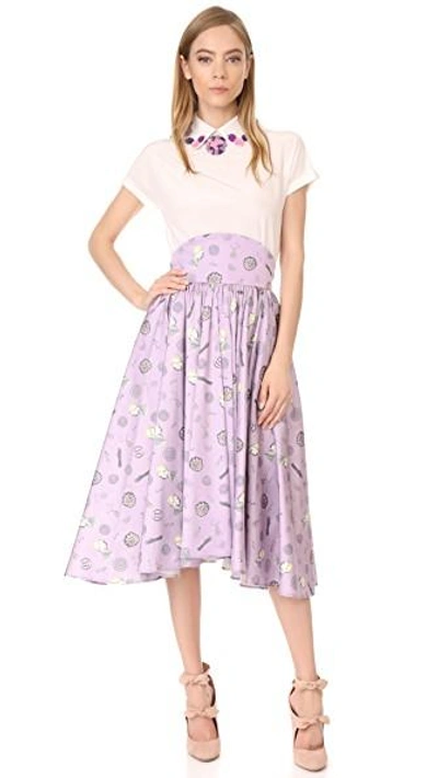 Shop Olympia Le-tan Frances Vertigo Print Skirt In Purple Multi