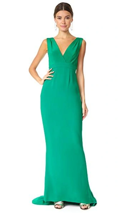 Shop Diane Von Furstenberg Sleeveless Deep V Tailored Gown In Green