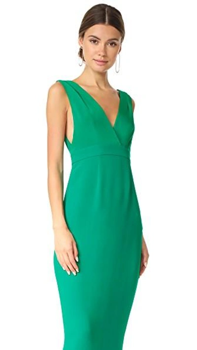 Shop Diane Von Furstenberg Sleeveless Deep V Tailored Gown In Green