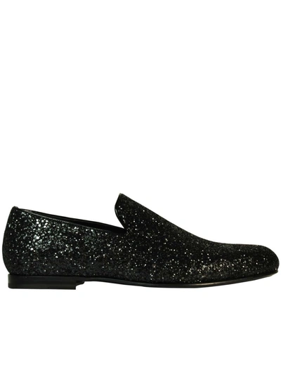 Shop Jimmy Choo "sloane" Black Glitter Slippers