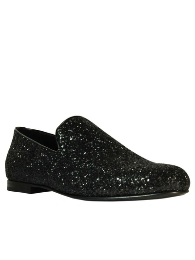 Shop Jimmy Choo "sloane" Black Glitter Slippers