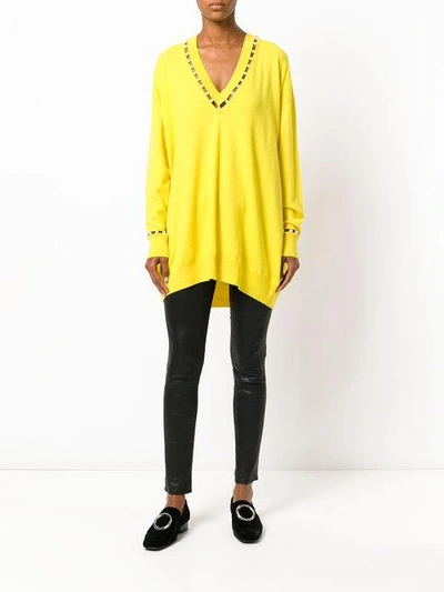 Shop Givenchy Faux Pearl Trim Jumper In Yellow