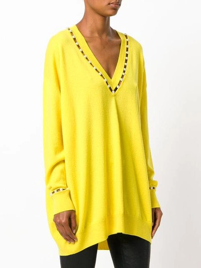 Shop Givenchy Faux Pearl Trim Jumper In Yellow