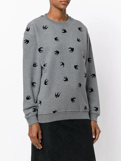 Shop Mcq By Alexander Mcqueen Flocked Swallow Sweatshirt In Grey
